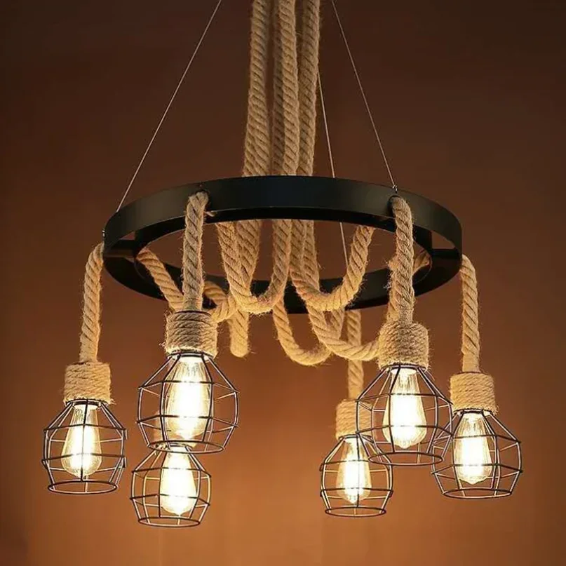 Rope Light Decoration - 산업 소박한 펜던트 조명, 대마 로프