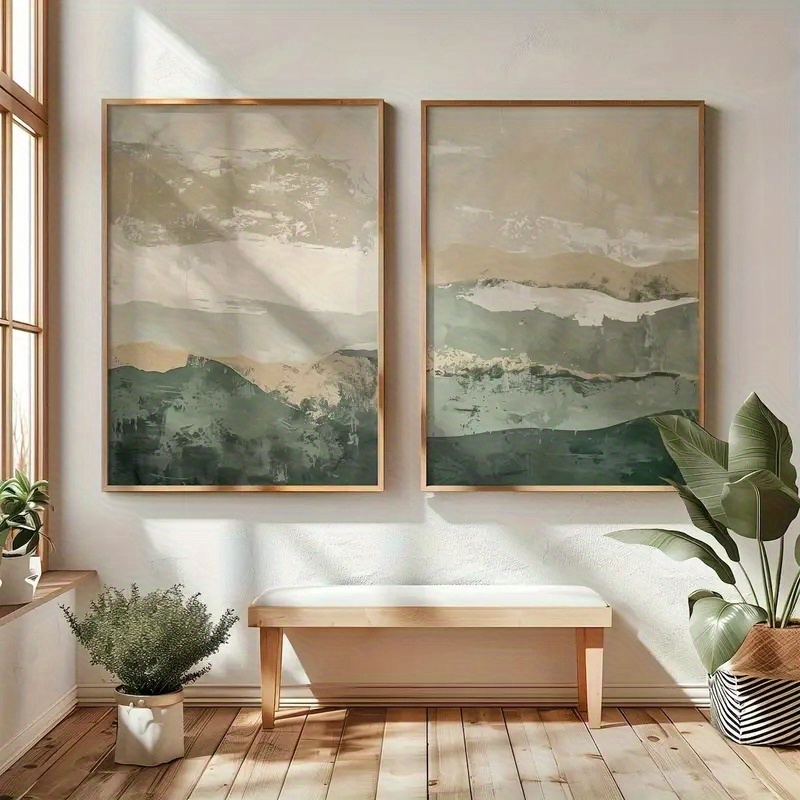 Home Decor Green - 2개/세트 와비사비 추상 기하학적 캔버스 프린트