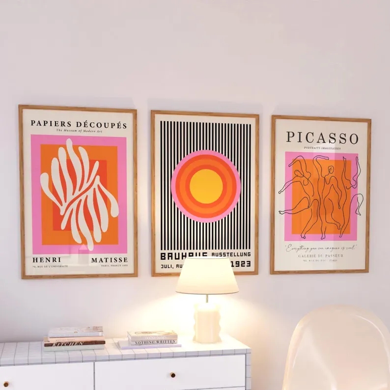 Home Decor Reviews - 3pcs현대 오렌지 바우하우스와 피카소 벽 아트