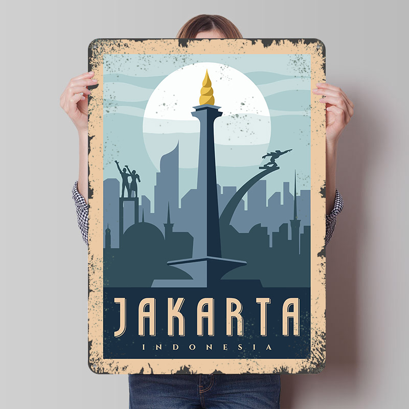 Home Decor Jakarta - 자카르타 인도네시아 여행 금속 포스터 맞춤형