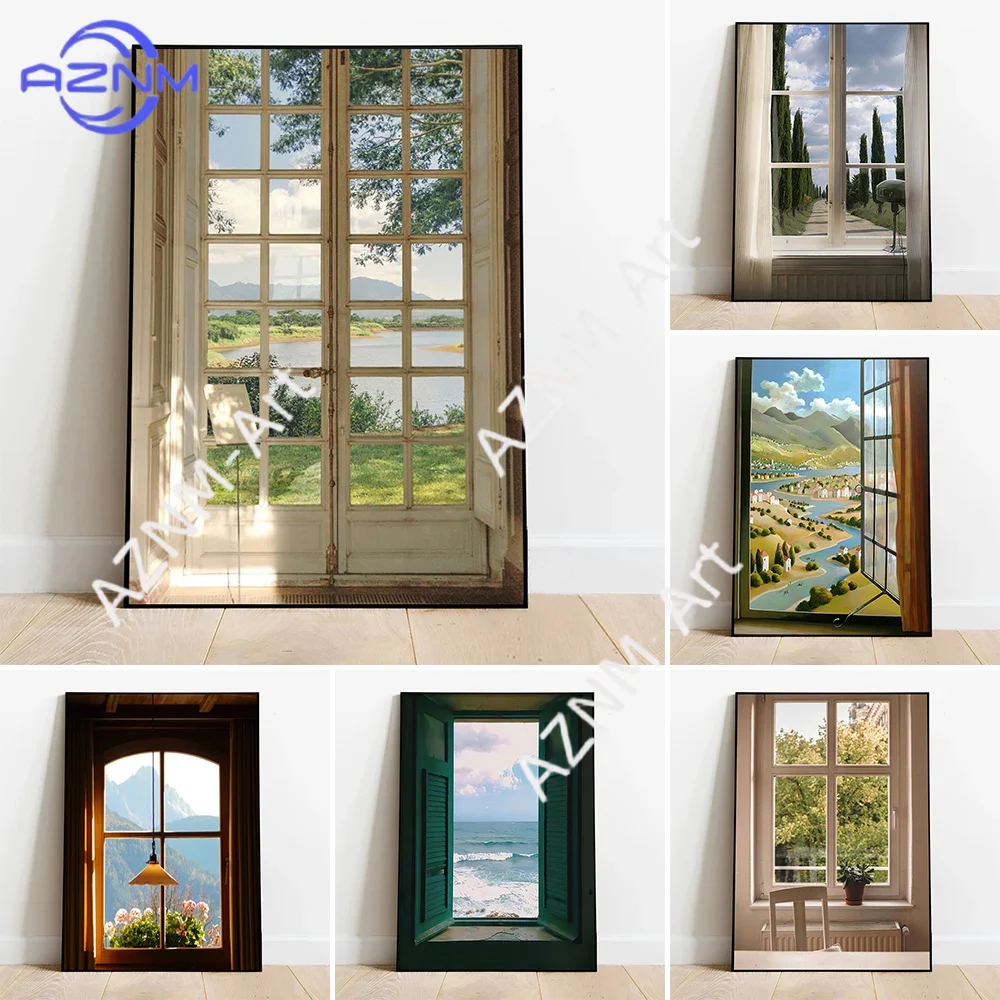 Home Decor Green - 녹색 풍경 창문 벽 예술 포스터