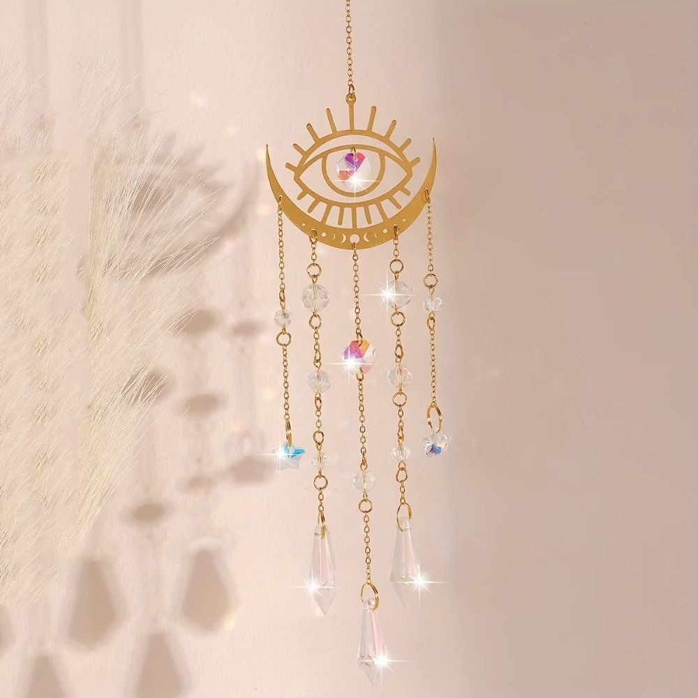 Crystal Sun Catcher - 골든 플레임 문 크리스탈 펜던트 문