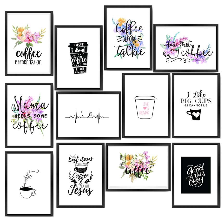 현대 커피 견적 포스터는 거실에 벽에 다채로운 꽃 그림 - Home Decor Quotes On Wall 리뷰 및 가격
