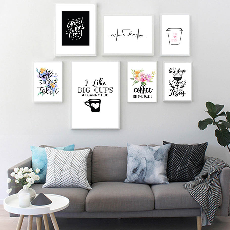 현대 커피 견적 포스터는 거실에 벽에 다채로운 꽃 그림 - Home Decor Quotes On Wall 리뷰 및 가격