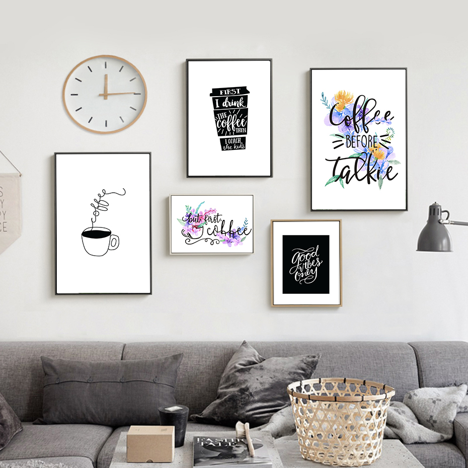 현대 커피 견적 포스터는 거실에 벽에 다채로운 꽃 그림 - Home Decor Quotes On Wall 리뷰 및 가격