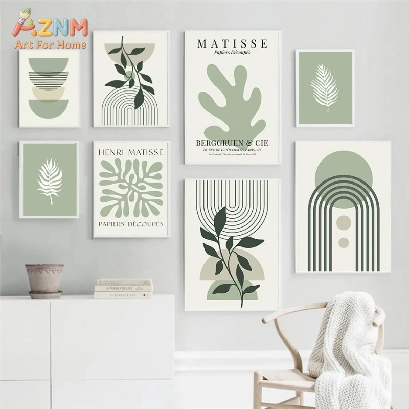 세이지 그린 리프 기하학 라인 캔버스 그림 마티스 추상 - Home Decor Green 리뷰 및 가격