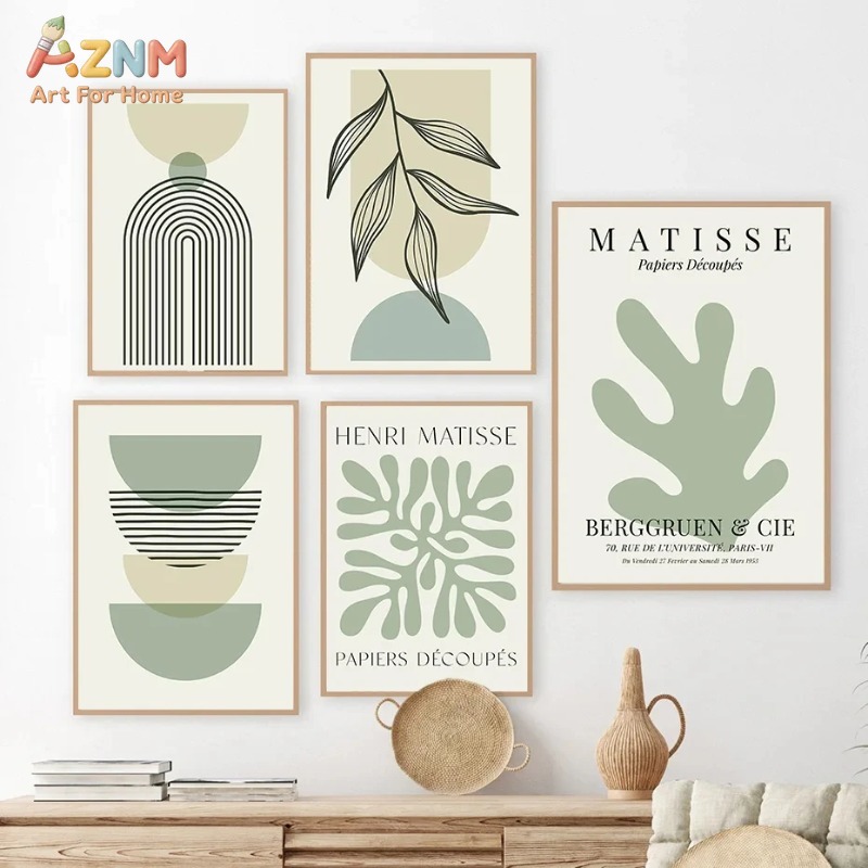 세이지 그린 리프 기하학 라인 캔버스 그림 마티스 추상 - Home Decor Green 리뷰 및 가격