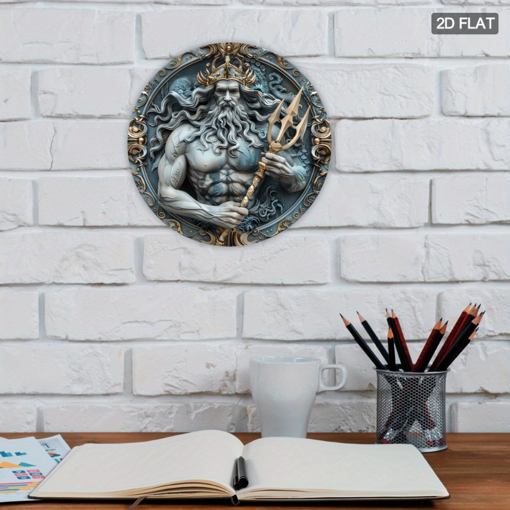 2D 평면, 1개 2D 평면 포세이돈 동상 원형 금속  - Home Decor Reviews 리뷰 및 가격
