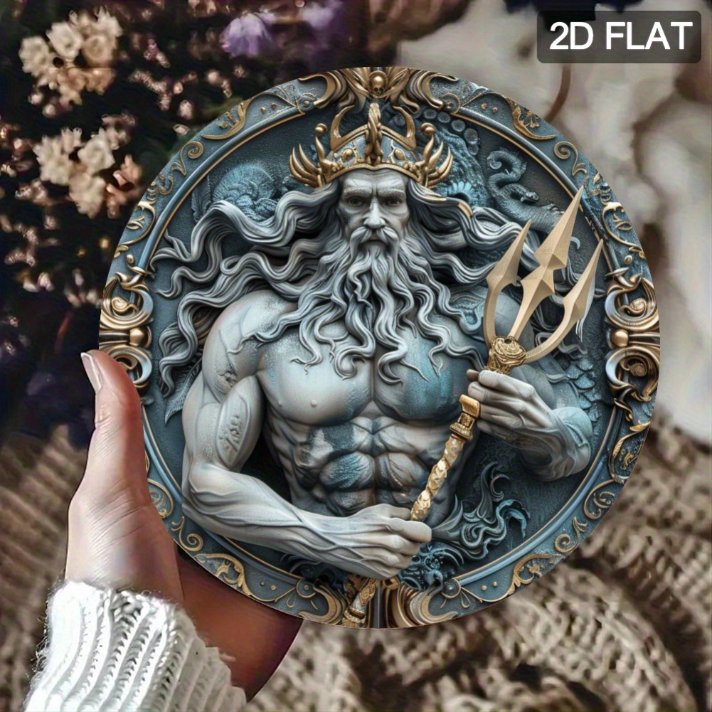 2D 평면, 1개 2D 평면 포세이돈 동상 원형 금속  - Home Decor Reviews 리뷰 및 가격