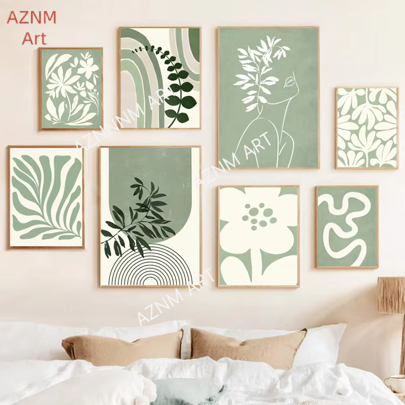 1PC 보헤미아 그린 라인 무지개 잎 꽃 추상 포스터  - Home Decor Green 리뷰 및 가격