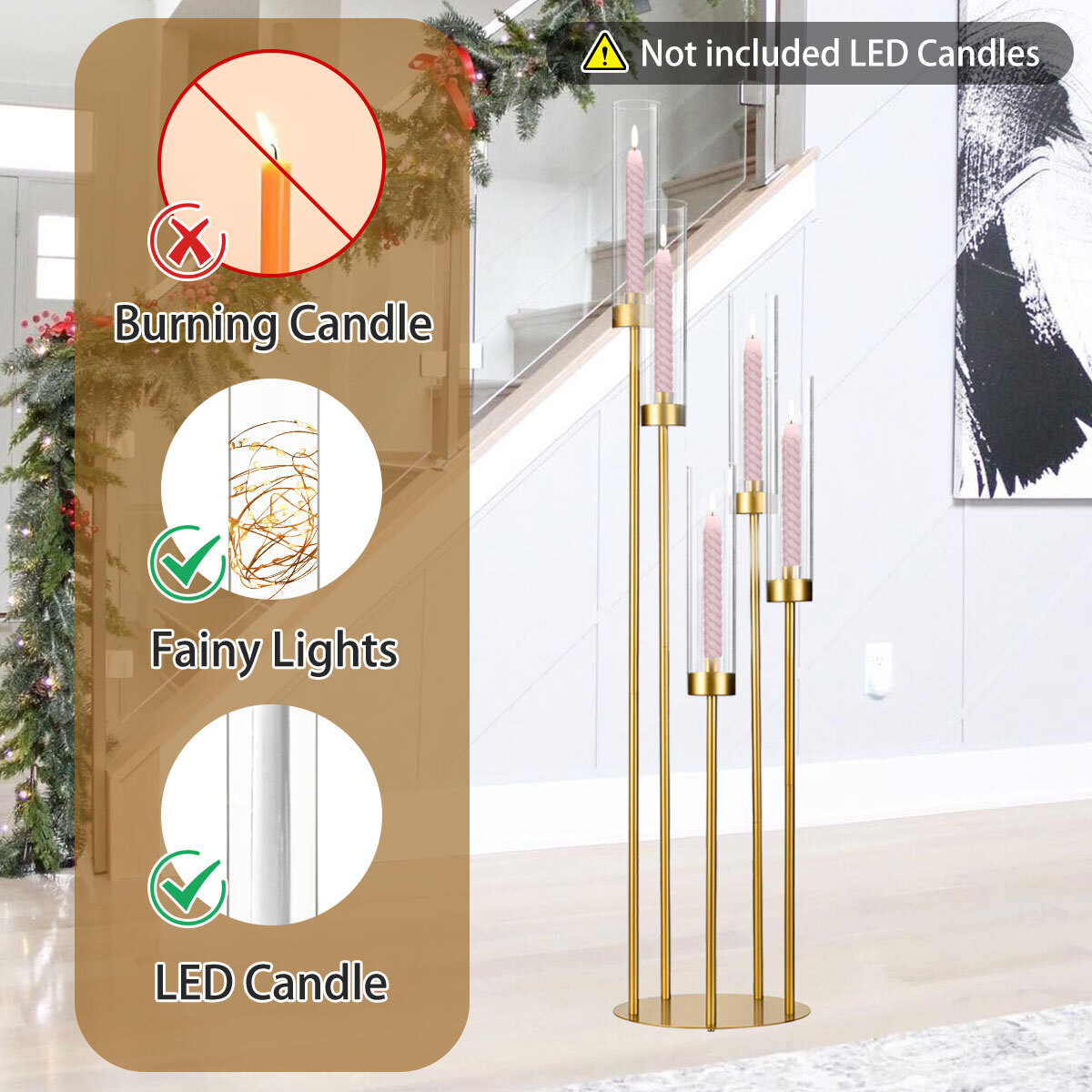 10개 골드 플로어 캔들라브라 5암, 아크릴 램프쉐이드 - Flooring Home Decor 리뷰 및 가격