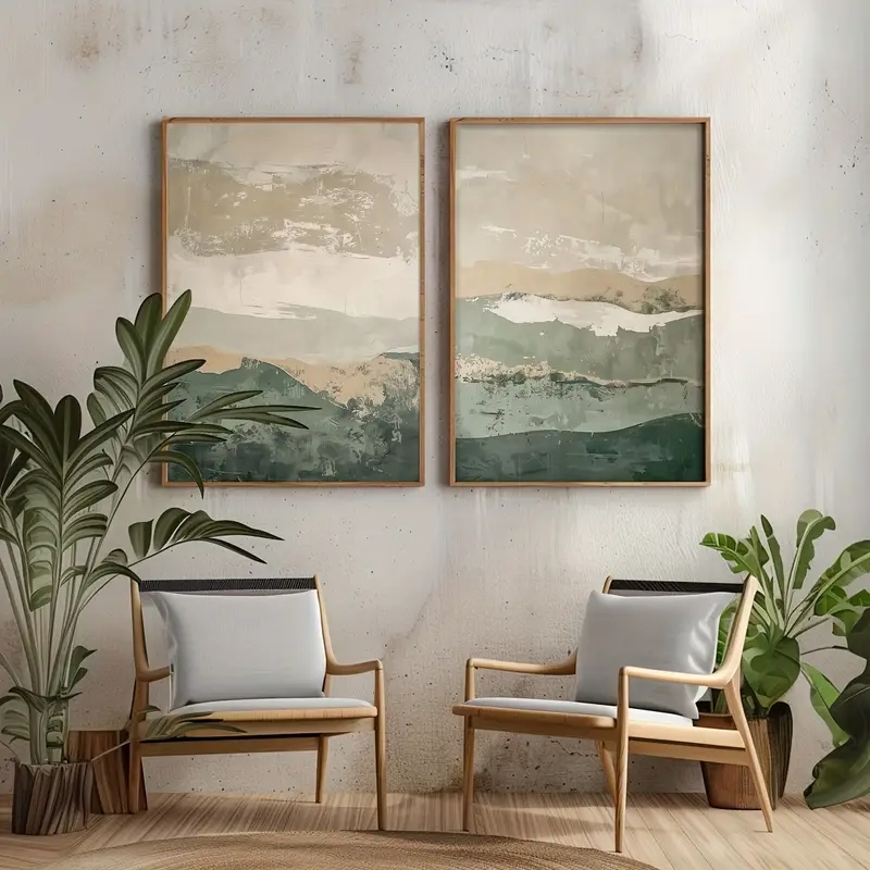 2개/세트 와비사비 추상 기하학적 캔버스 프린트 녹색  - Home Decor Green 리뷰 및 가격