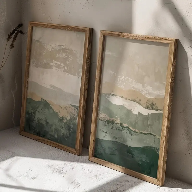 2개/세트 와비사비 추상 기하학적 캔버스 프린트 녹색  - Home Decor Green 리뷰 및 가격