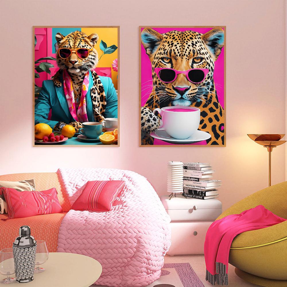 레오파드 커피 HD 벽 아트 포스터 다채로운 동물 그림 - Home Decor Dopamine 리뷰 및 가격