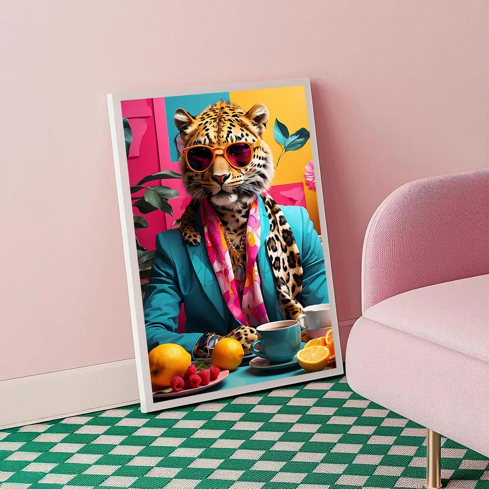 레오파드 커피 HD 벽 아트 포스터 다채로운 동물 그림 - Home Decor Dopamine 리뷰 및 가격
