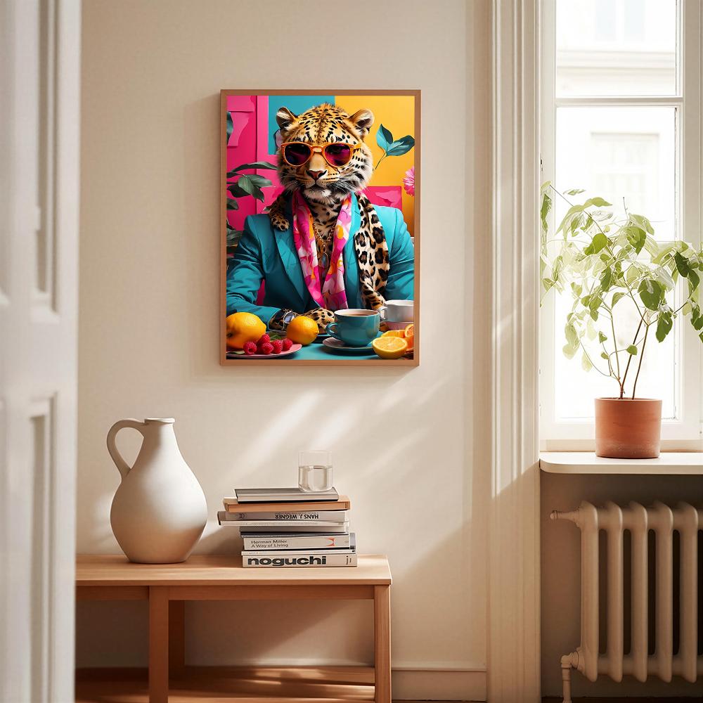 레오파드 커피 HD 벽 아트 포스터 다채로운 동물 그림 - Home Decor Dopamine 리뷰 및 가격