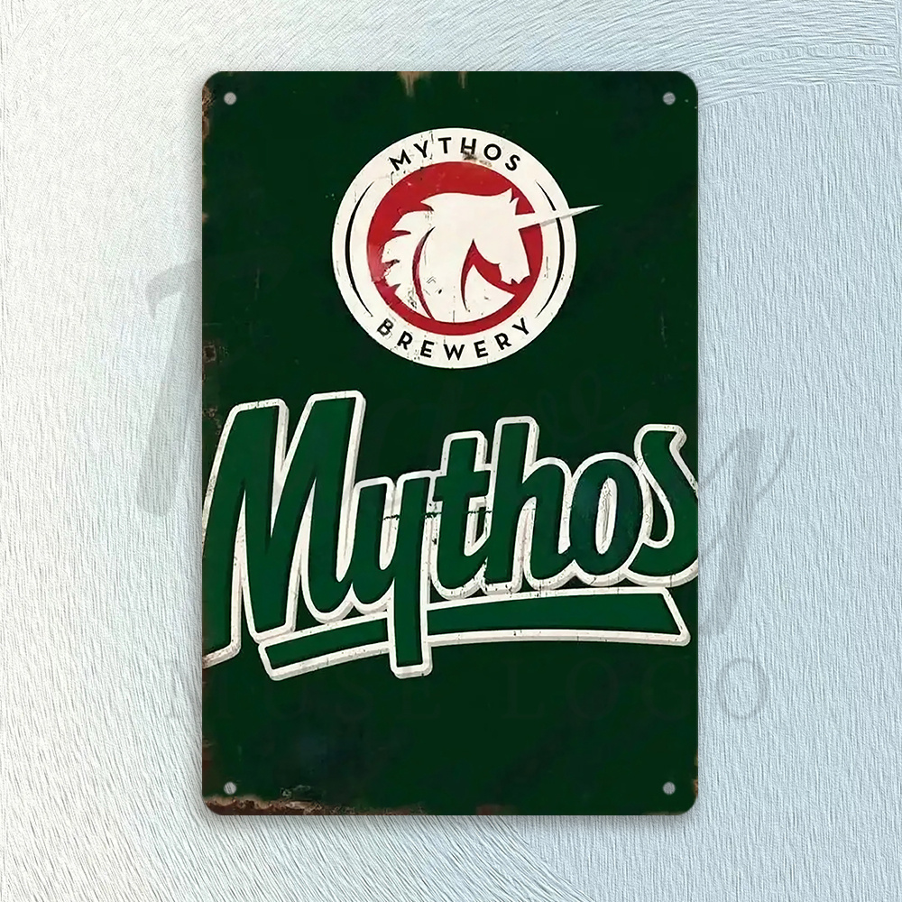 Mythos Brewery 빈티지 금속 틴 사인 - 페 - Home Decor Green 리뷰 및 가격