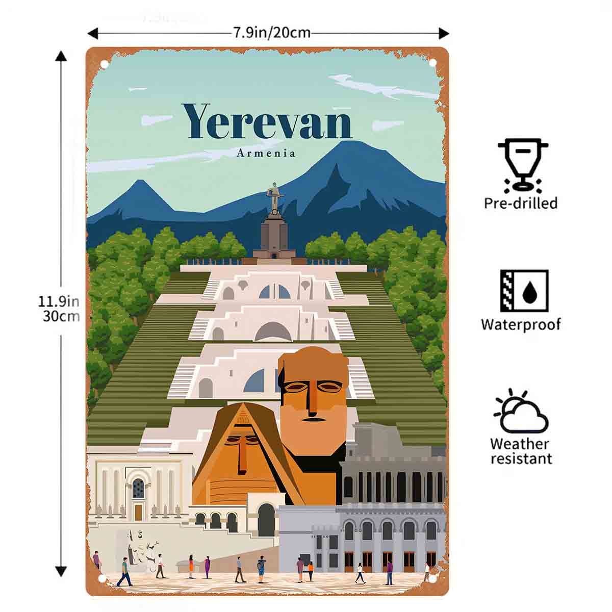 2D 플랫 1개 예레반 아르메니아 도시 풍경 금속 벽  - Home Decor Yerevan 리뷰 및 가격