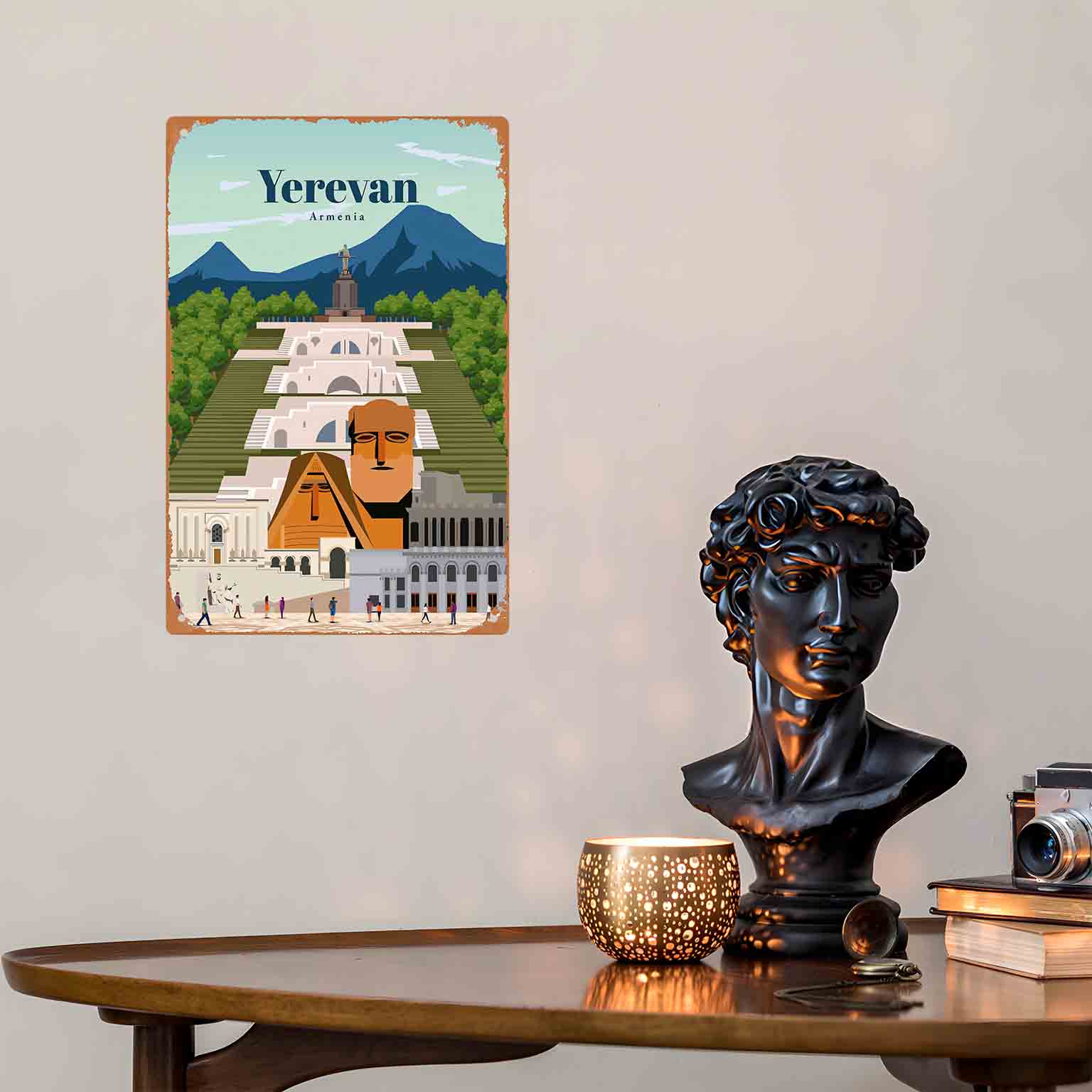 2D 플랫 1개 예레반 아르메니아 도시 풍경 금속 벽  - Home Decor Yerevan 리뷰 및 가격