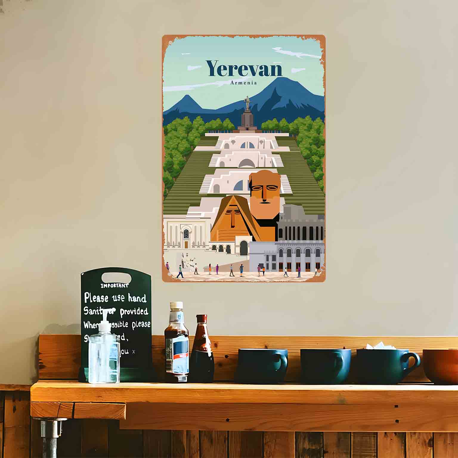 2D 플랫 1개 예레반 아르메니아 도시 풍경 금속 벽  - Home Decor Yerevan 리뷰 및 가격