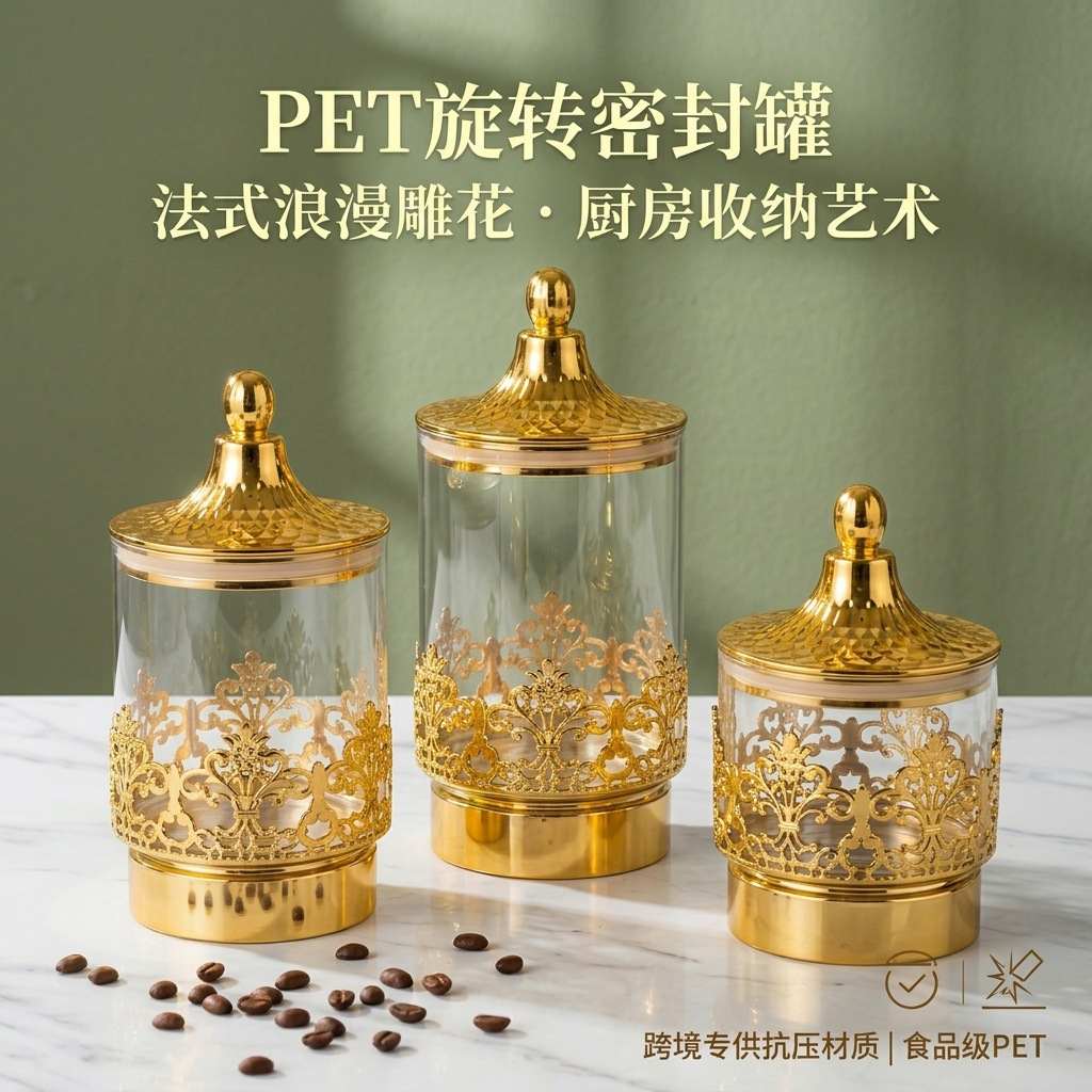유럽풍 투명 금도금 회전식 밀폐 용기 스낵 차 보관함  - Home Decor Gold 리뷰 및 가격