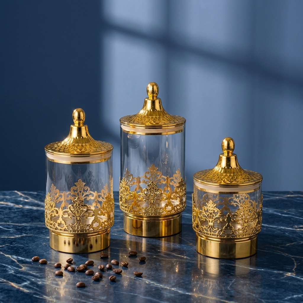 유럽풍 투명 금도금 회전식 밀폐 용기 스낵 차 보관함  - Home Decor Gold 리뷰 및 가격