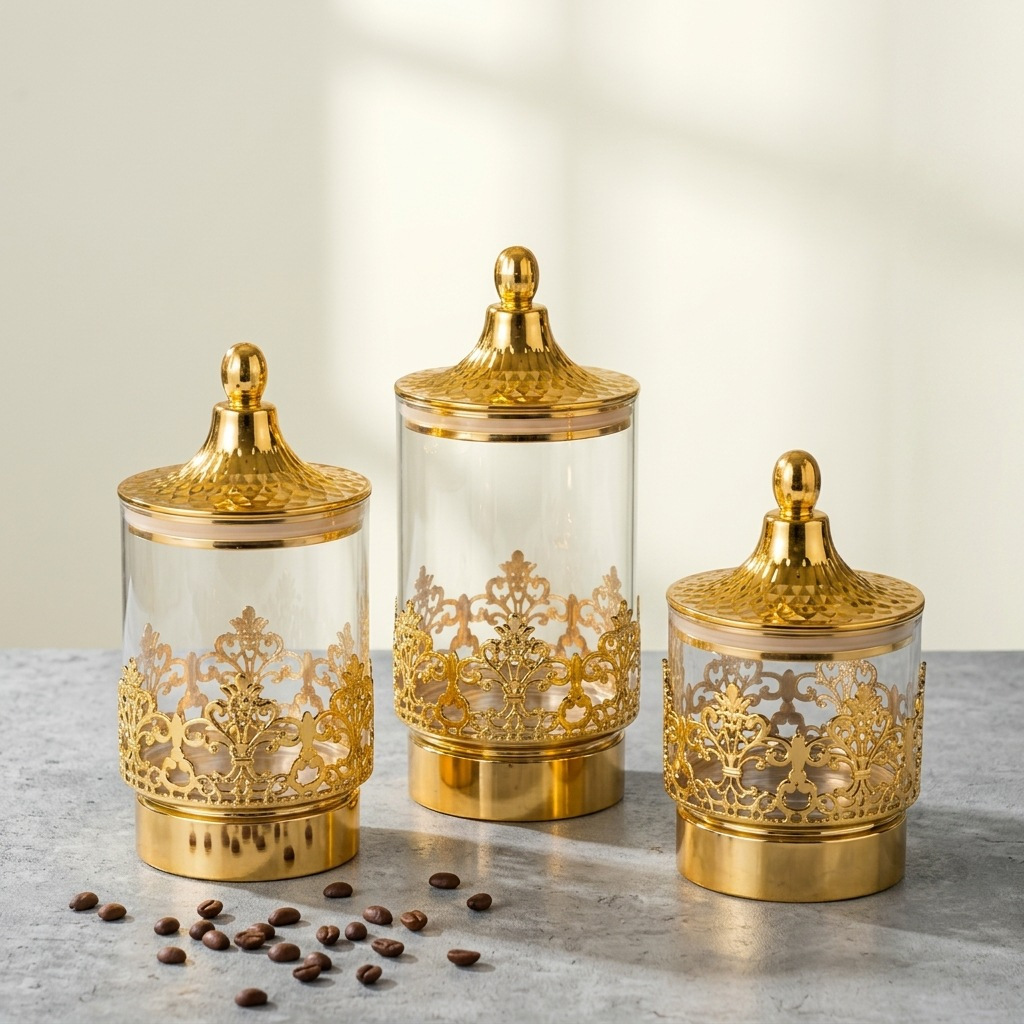 유럽풍 투명 금도금 회전식 밀폐 용기 스낵 차 보관함  - Home Decor Gold 리뷰 및 가격