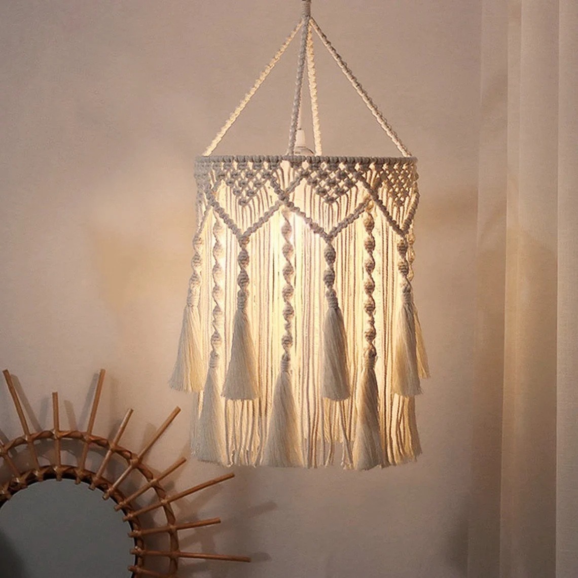 북유럽 스타일 손으로 짠 코튼 로프 갓 보헤미안 홈스테 - Rope Light Decoration 리뷰 및 가격