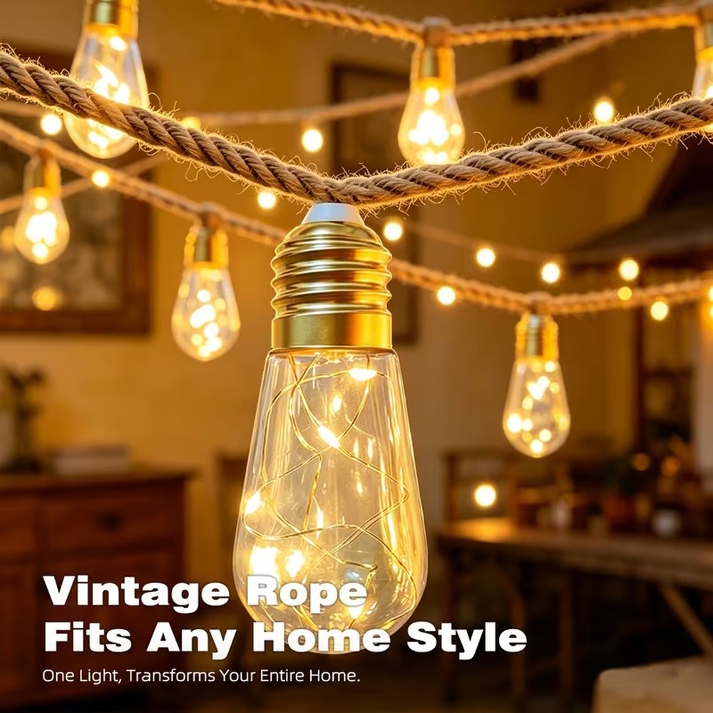 태양열 스트링 라이트 헴프 로프 에디슨 전구 페어리 라 - Rope Light Decoration 리뷰 및 가격