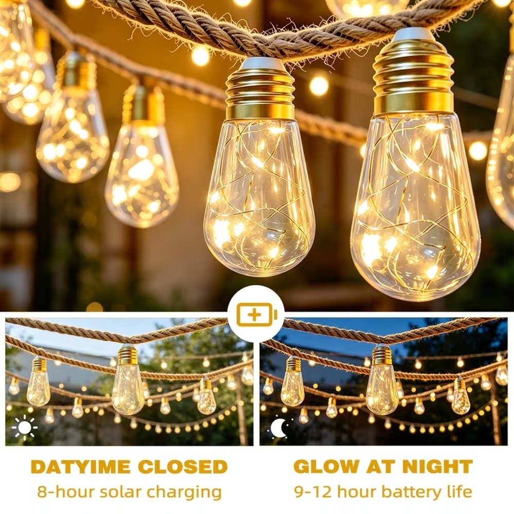 태양열 스트링 라이트 헴프 로프 에디슨 전구 페어리 라 - Rope Light Decoration 리뷰 및 가격