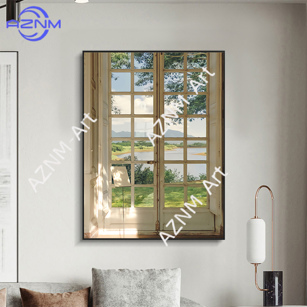 녹색 풍경 창문 벽 예술 포스터 자연 유럽 스타일 벽화 - Home Decor Green 리뷰 및 가격