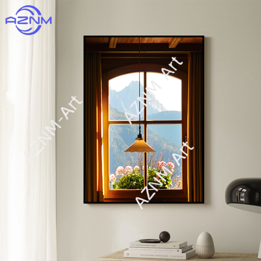 녹색 풍경 창문 벽 예술 포스터 자연 유럽 스타일 벽화 - Home Decor Green 리뷰 및 가격