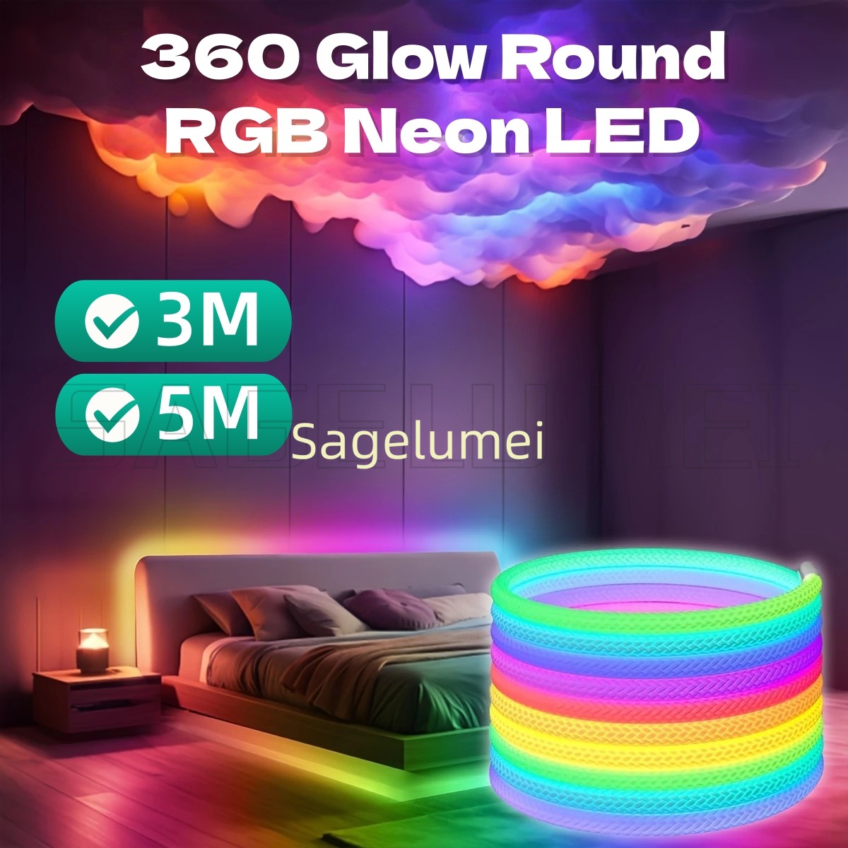 360 글로우 라운드 RGB 네온 LED 직조 스트립  - Rope Light Decoration 리뷰 및 가격